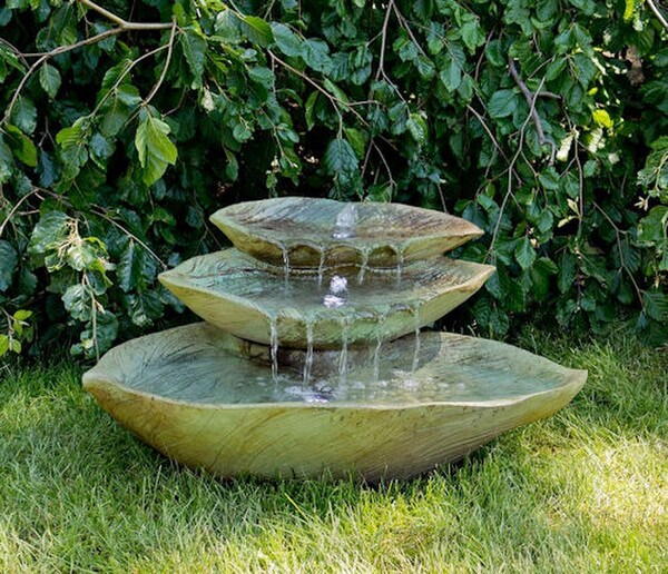 Cascading Leaf Fountain Cast Stone Lighted Spill way leaves sculptural